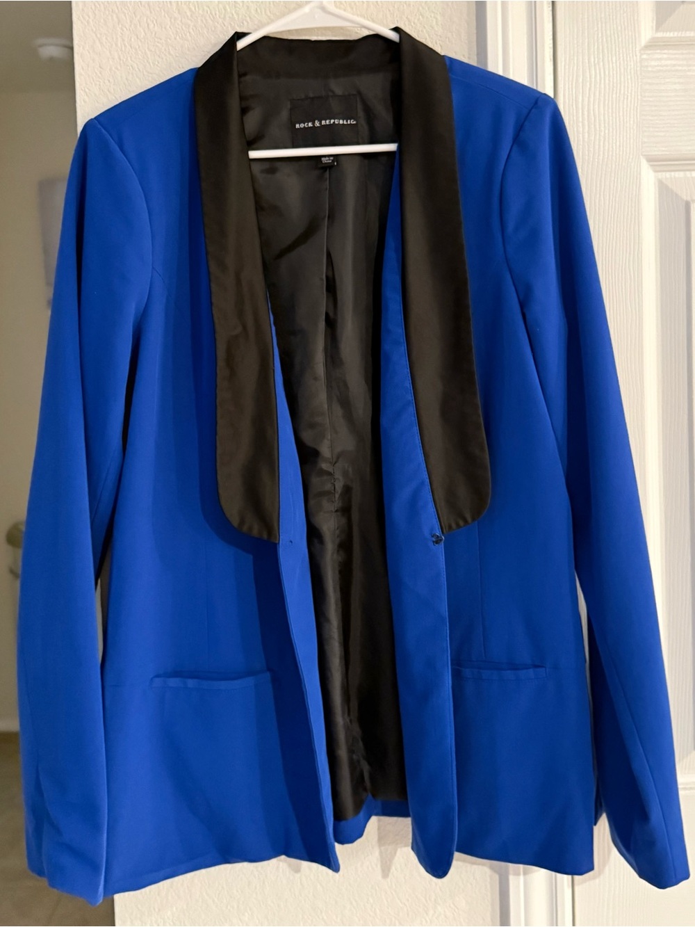 Rock & Republic Royal Blue Blazer with Black Satin Lapel